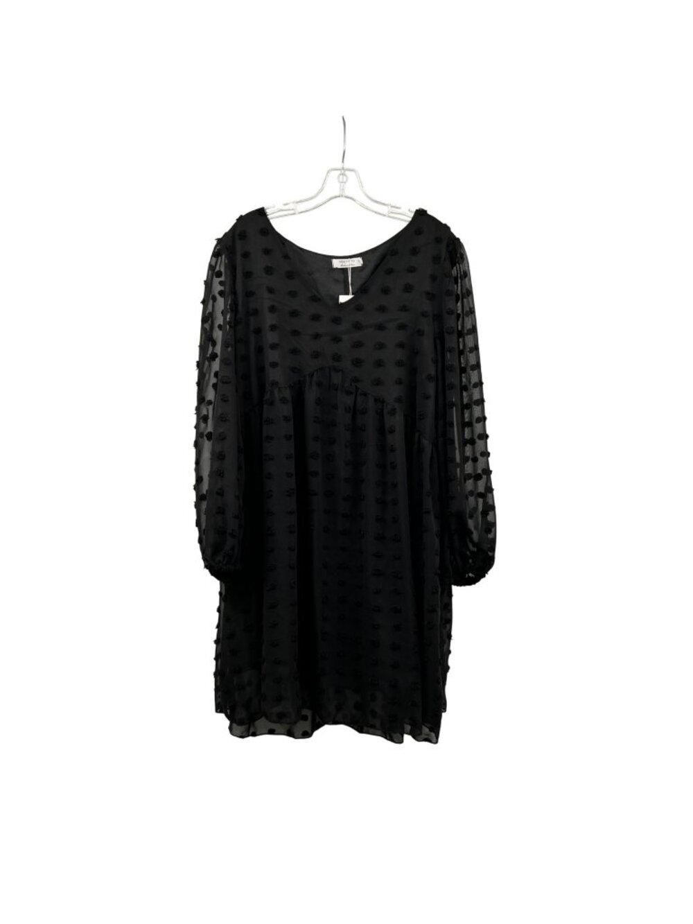 HBEYYTO Embroidered Dotted Shift Dress Long Sheer Sleeve Black XL New